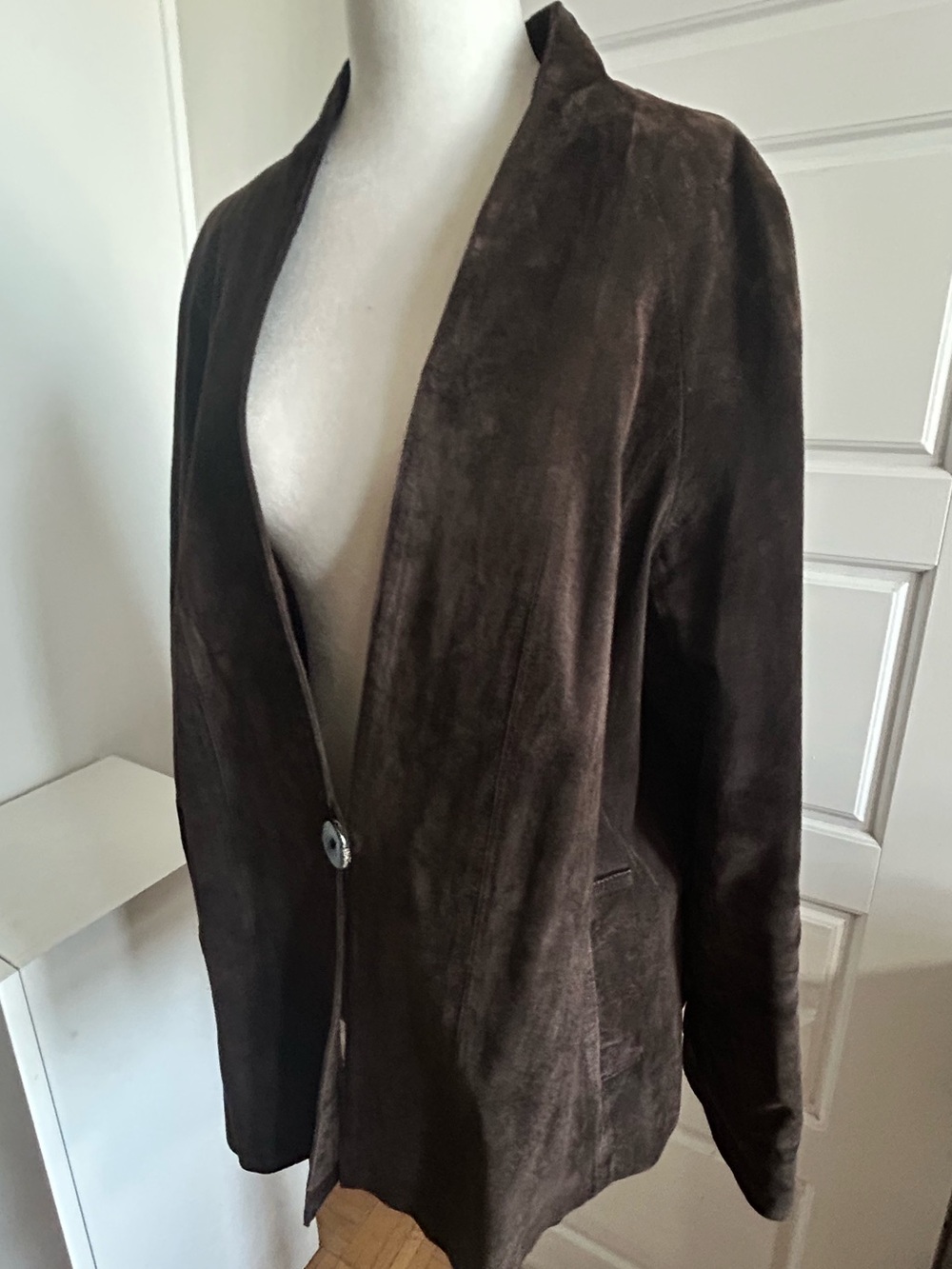 Windsmoor 100% Leather Dark Brown Long Blazer Jacket Size 12 Excellent Condition